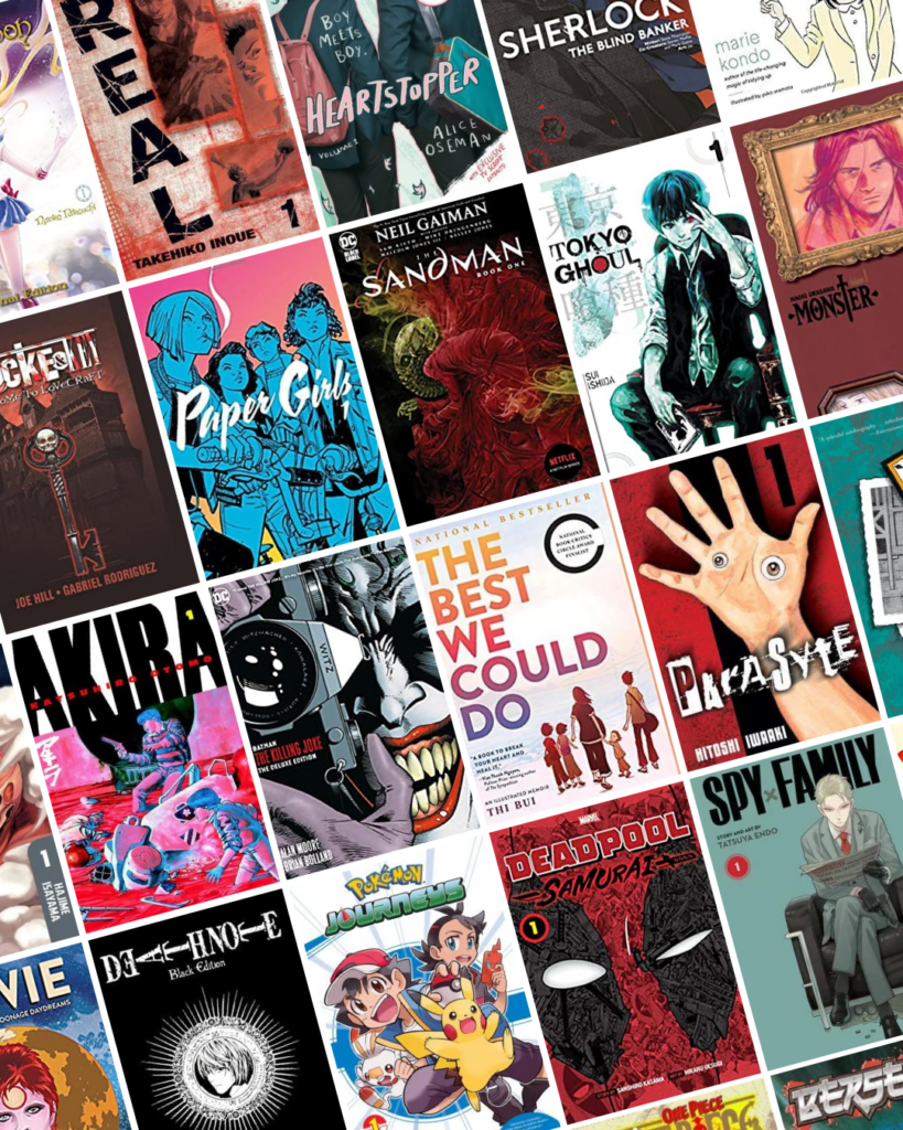 Collage of manga and graphic novel covers.